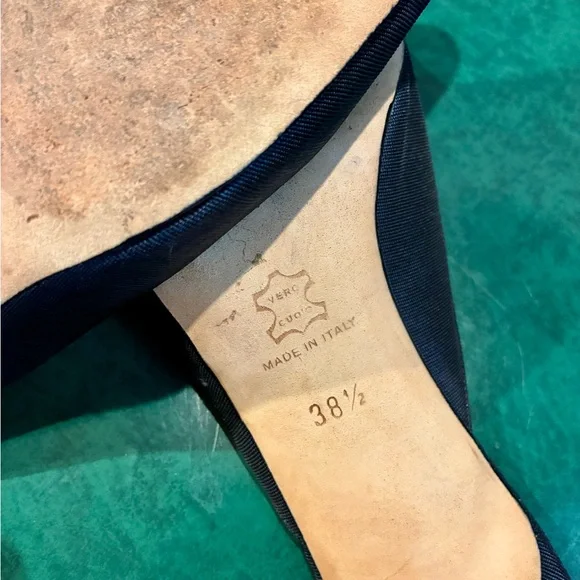 Manolo Blahnik Navy Feathered  Embroidered Women's Shoes - Picture 5 of 7